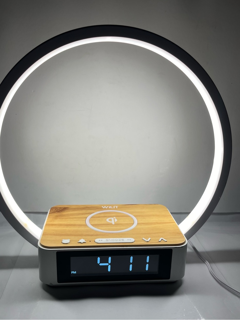 Wilt Bamboo-Top Alarm Clock with Black LED Ring Light